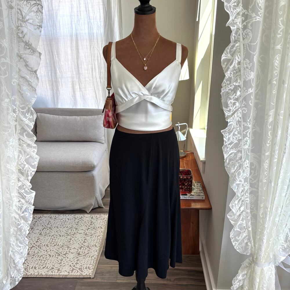 2000s Vintage Worthington Stretch Black Flowy Midi Skirt Summer Boho Y2K Medium